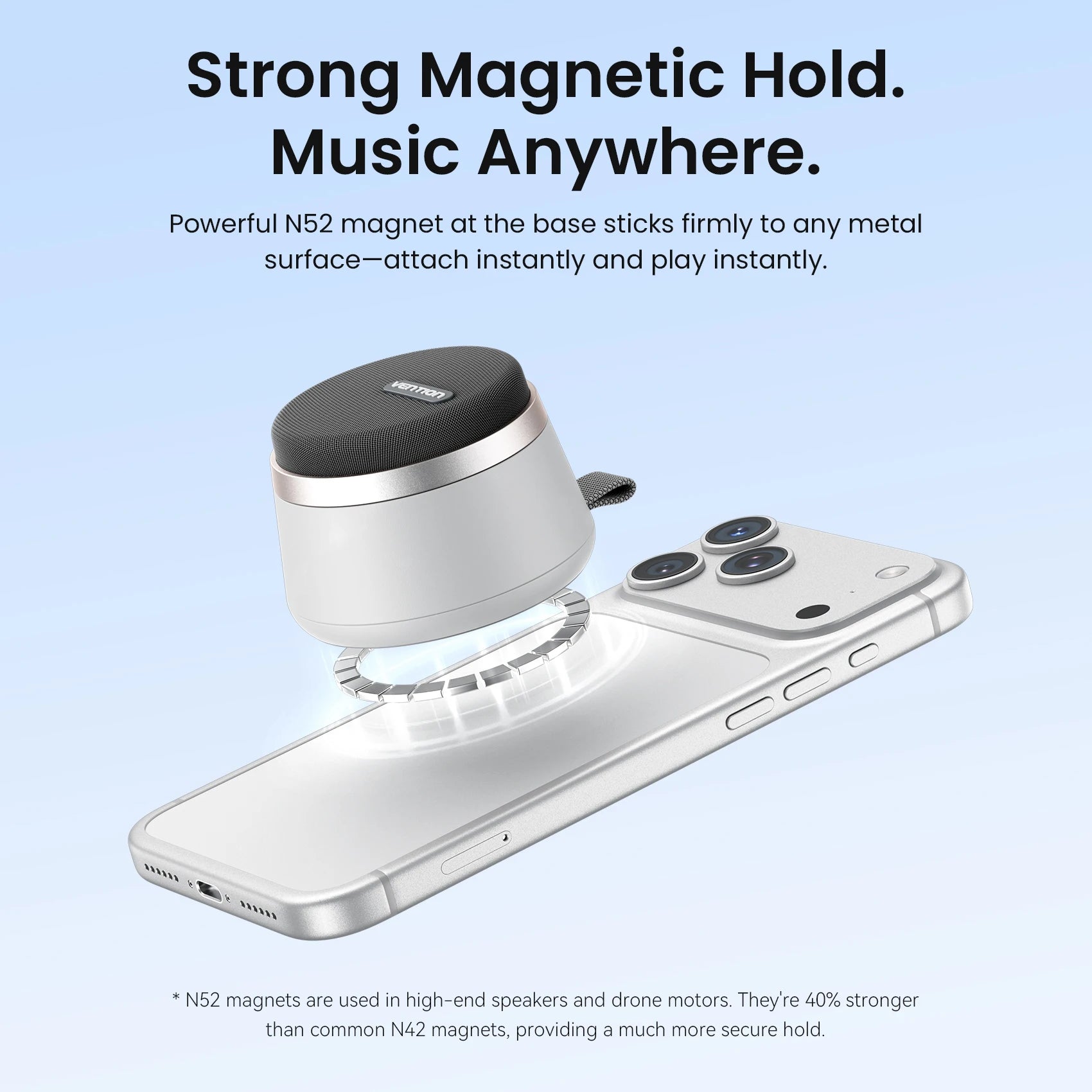 Magnetic Portable Bluetooth Speaker with IPX6 Waterproof and Enhanced Bass for Outdoor Use