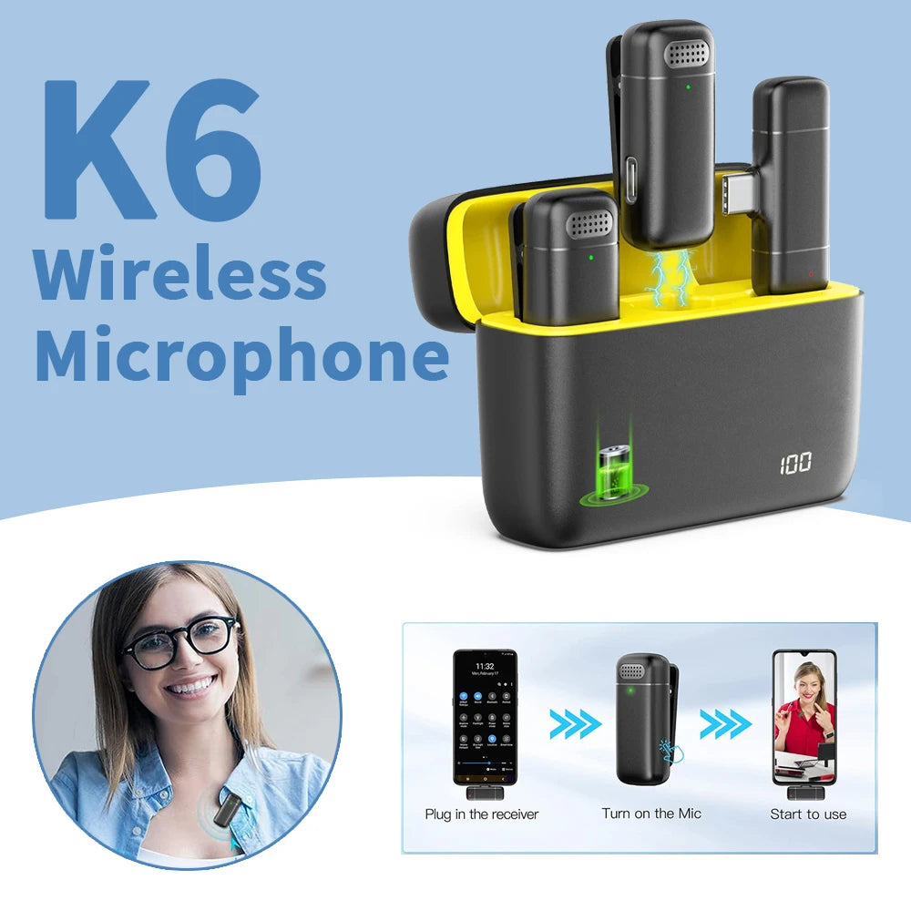 Wireless Lavalier Microphone with Charging Case for iPhone Android and Type C Devices