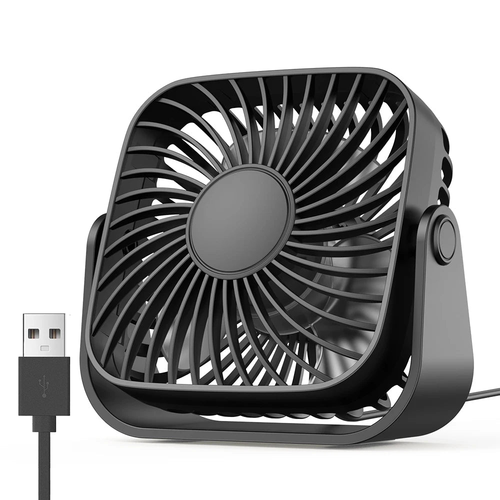 Mini USB Portable Desk Fan with 3-Speed Cooling and 360° Adjustment for Home, Office and Camping Use