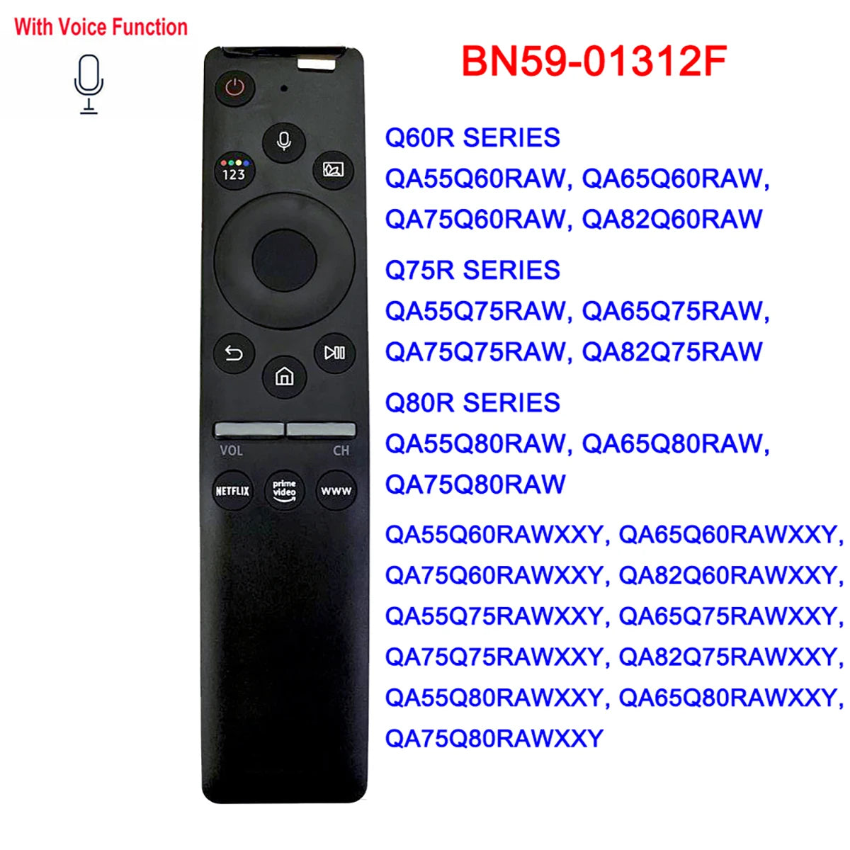 Smart Voice Remote Control Compatible with 4K QLED TV and Bluetooth Connection