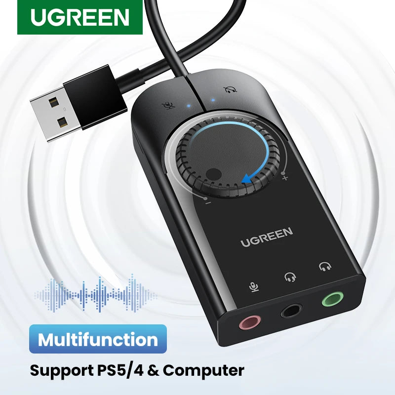UGREEN USB External Sound Card, 3.5mm Audio Adapter for PC, Laptop, PS4, PS5 and Headsets