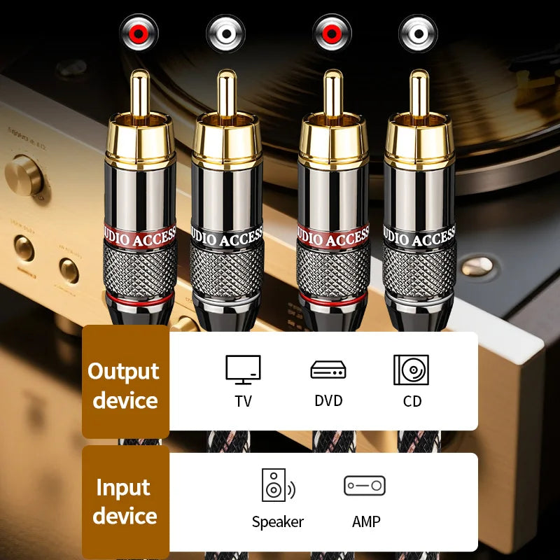 6N OFC HiFi RCA to RCA Audio Cable Gold Plated Plugs for CD Amplifier TV Systems