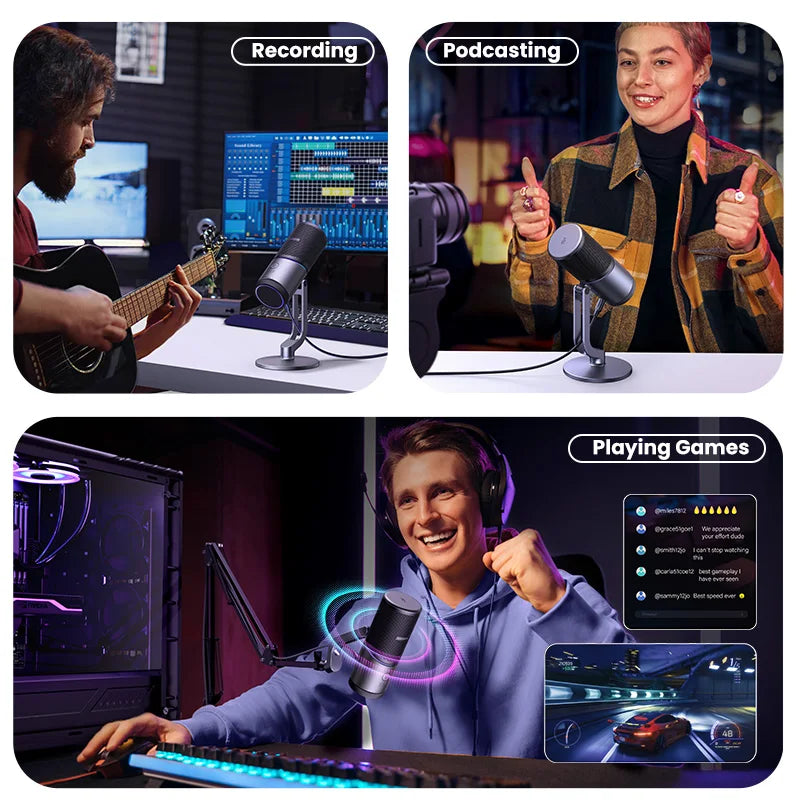 Professional USB Condenser Microphone with RGB Lighting for PC Mac Streaming Gaming Podcasting