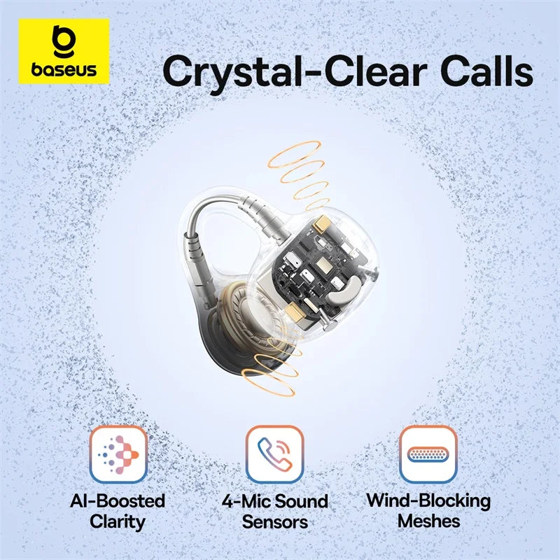 Open Ear Clip Wireless Earbuds Bluetooth 6.0 Sports Headphones IP55 Waterproof 38H Playtime