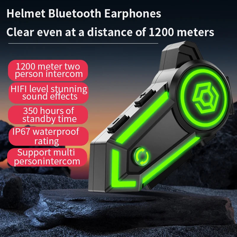 Motorcycle Helmet Bluetooth Headset Stereo Intercom Hands Free Call IPX7 Waterproof Ambient Lighting