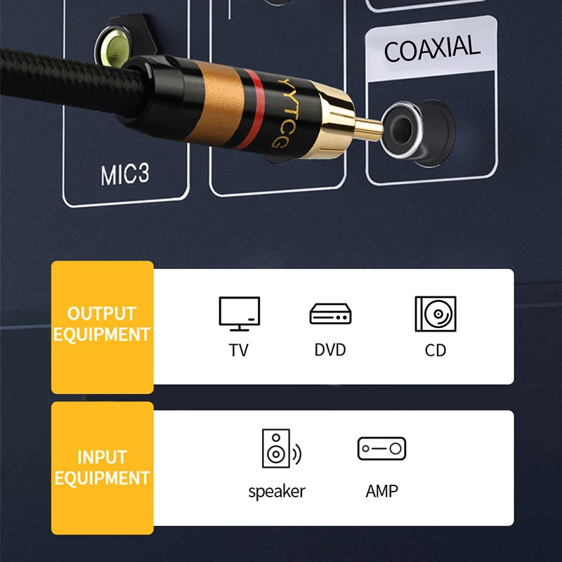 Premium 75 Ohm Digital Coaxial RCA Audio Cable SPDIF for TV Speaker Amplifier and DVD