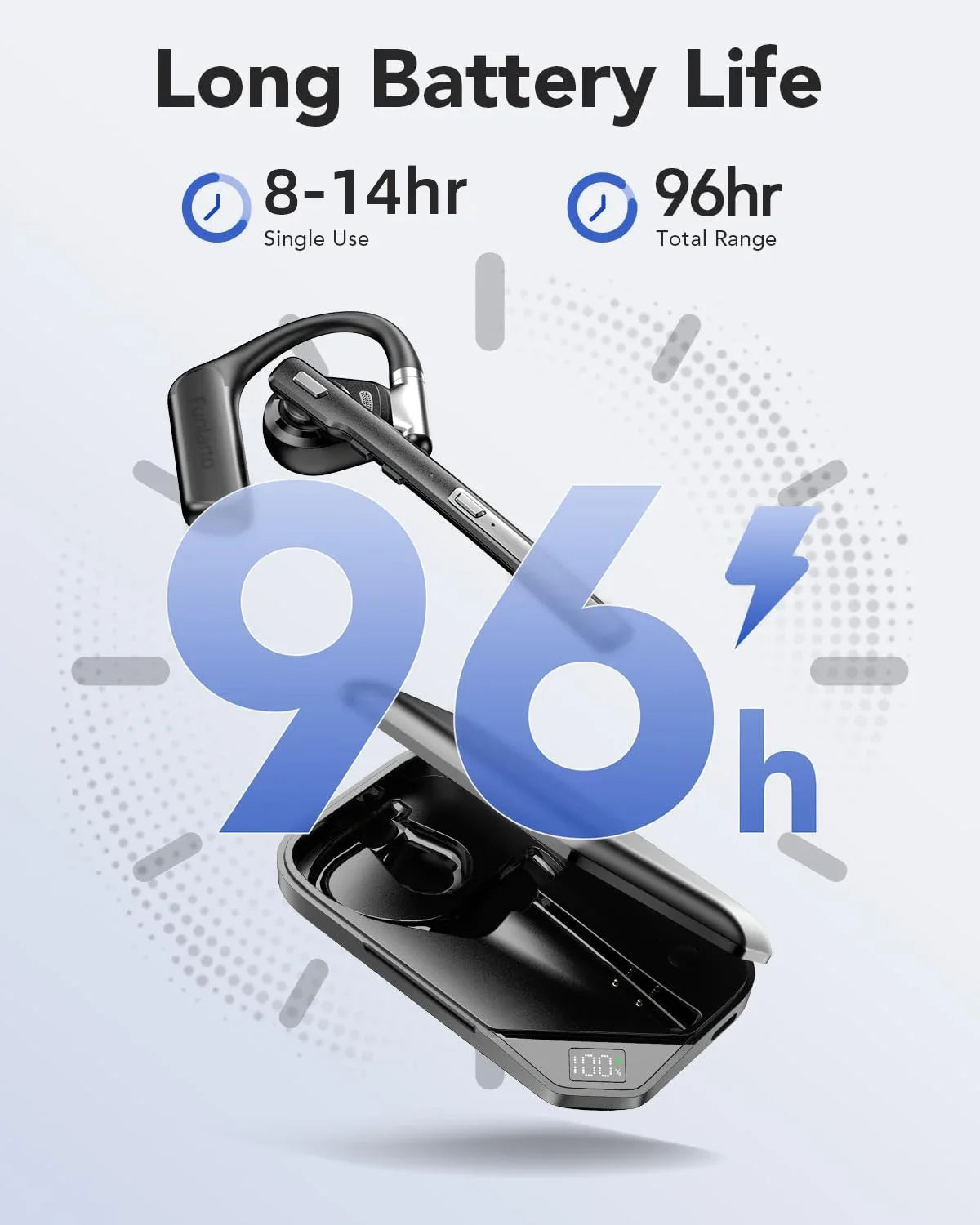 Open Ear Bluetooth Headset with ENC Noise Cancelling Microphone and Long Battery Life