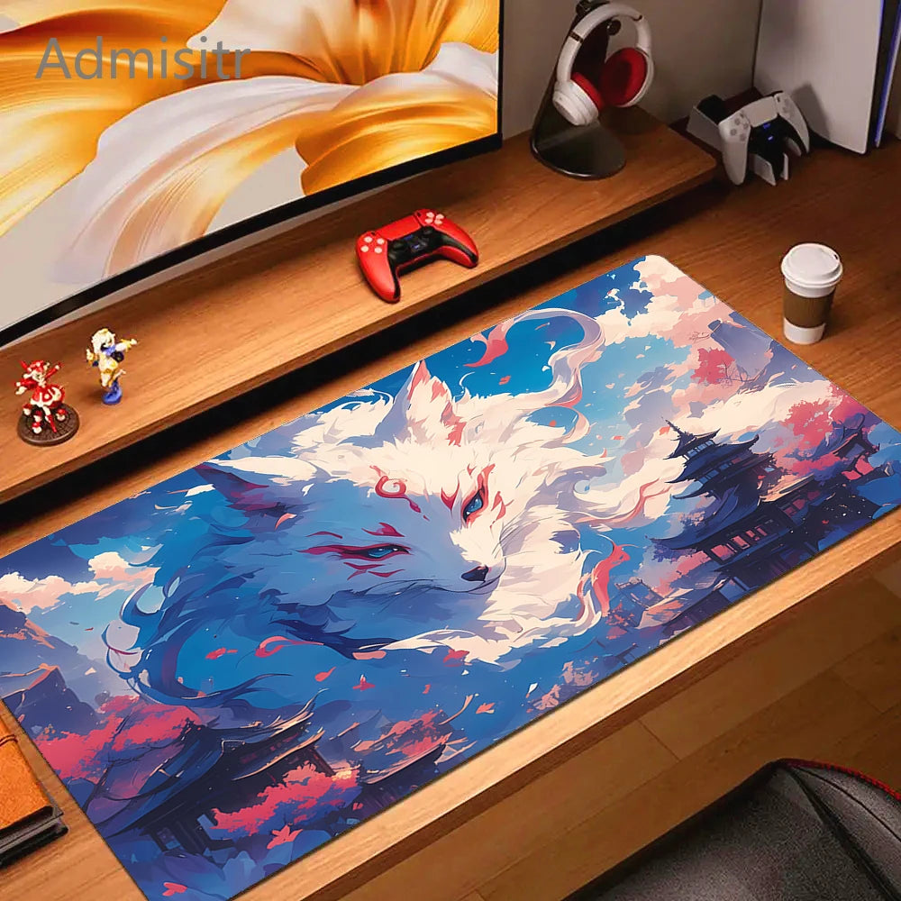 Kawaii Anime Pink Fox Mouse Pad Extra Large Natural Rubber Non-Slip Desk Mat for Gaming and Office