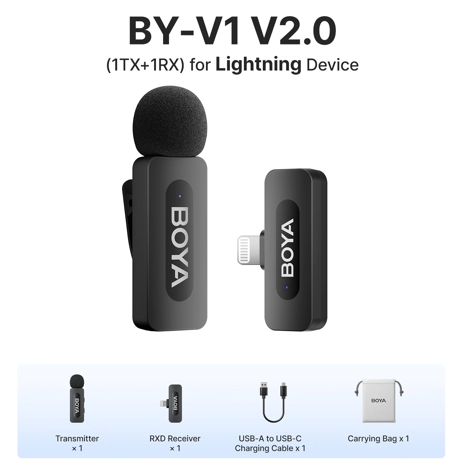 BOYA BY-V3 Wireless Lavalier Microphone with Noise Cancellation & Charging Case for iPhone & Android