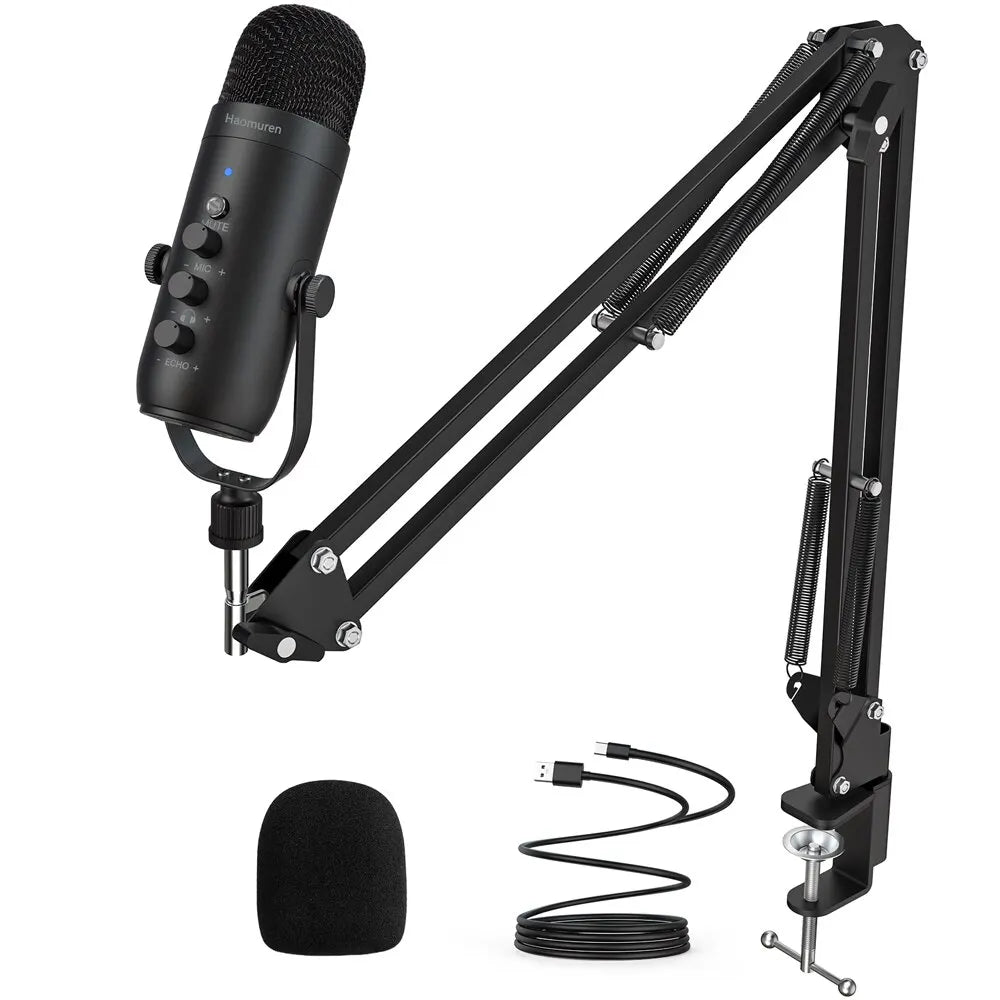 Haomuren Professional USB Condenser Microphone Kit with Boom Arm for Studio and Streaming