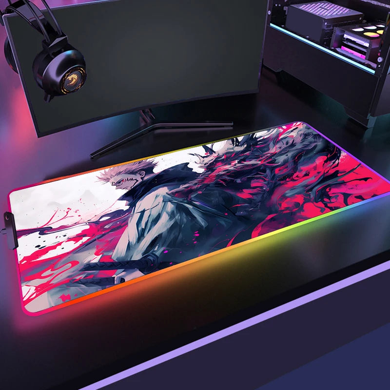 RGB Anime Gaming Mouse Mat XL with LED Lighting Non Slip Waterproof Desk Pad for Keyboard and Mouse