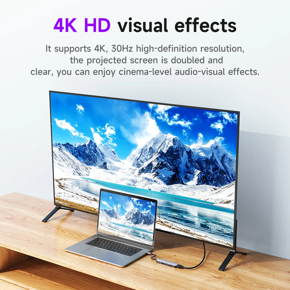 Ultra Compact 6-in-1 USB Type-C Hub Adapter with 4K HDMI PD Charging SD TF Card Reader and USB Ports