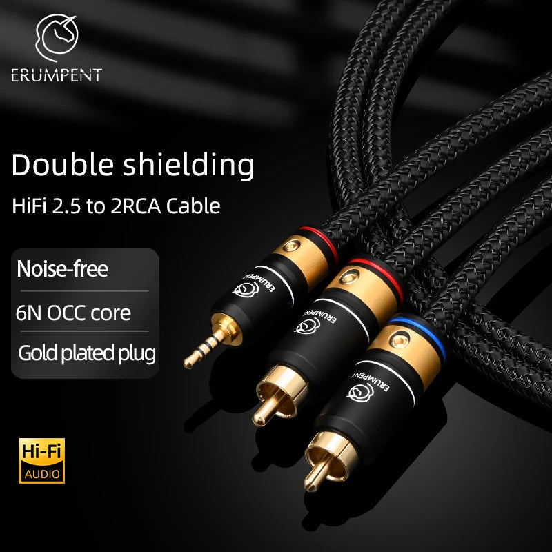 Premium 2.5mm to 2RCA HiFi Audio Cable for Amplifiers Mixers and Headphones with Shielding