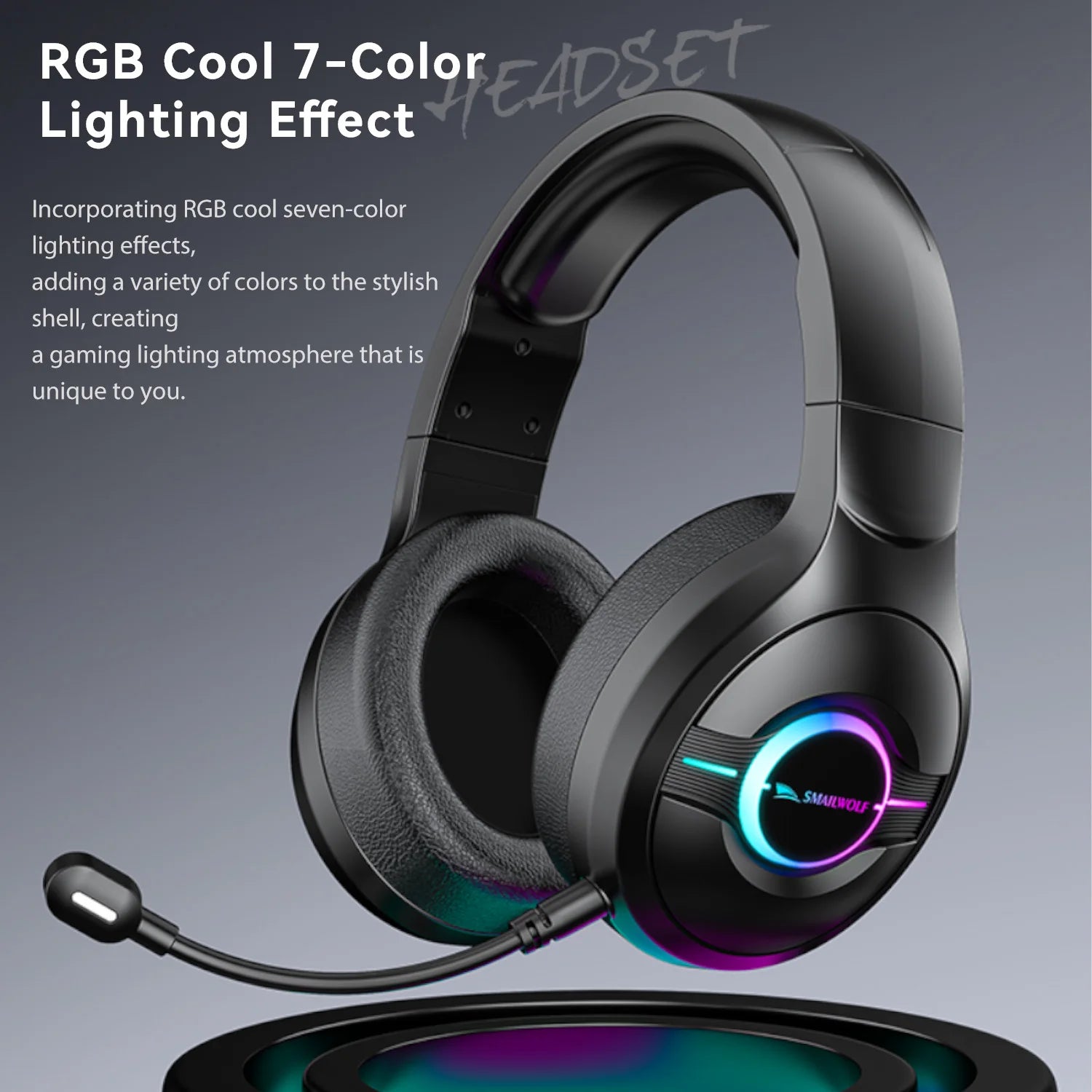 Three Mode Wireless Headphones with RGB Lighting and Detachable Microphone for PC and Laptop