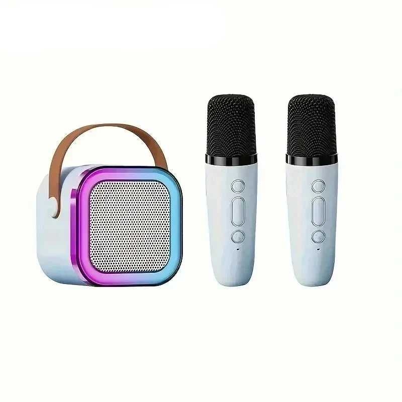 Portable Bluetooth 5.3 Karaoke Speaker with 2 Wireless Microphones & LED Lights