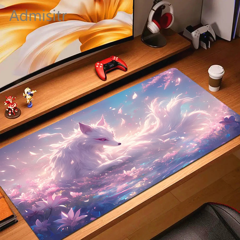 XXL Cartoon Fox Gaming Mouse Pad Non-Slip Rubber Desk Mat for Computer and Office Use