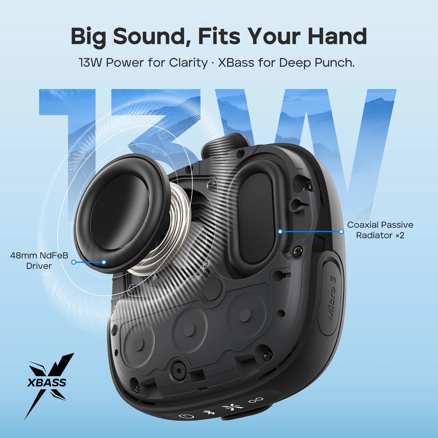 Portable Bluetooth Speaker 13W Waterproof with 24H Playtime Extra Bass for Outdoor Adventures