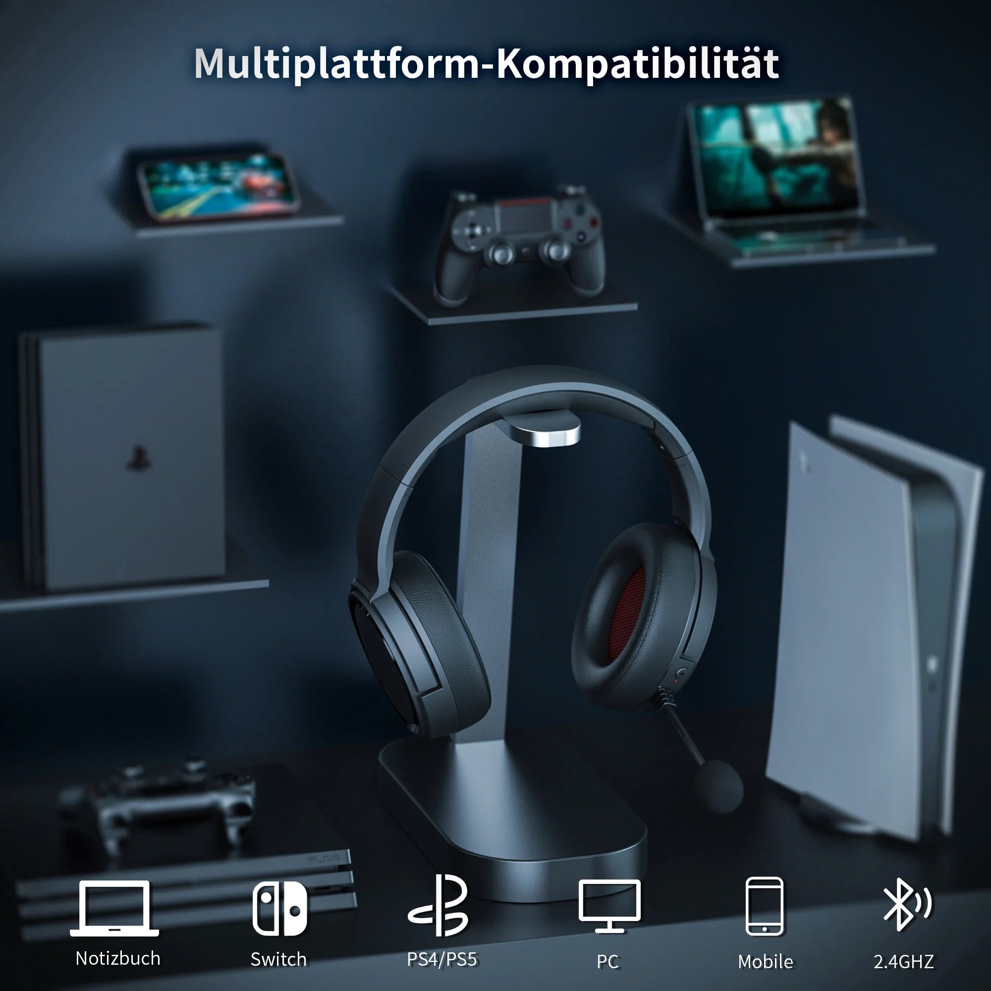 Wireless Gaming Headset with Bluetooth 5.2 and Noise Cancelling Microphone for PC and Console