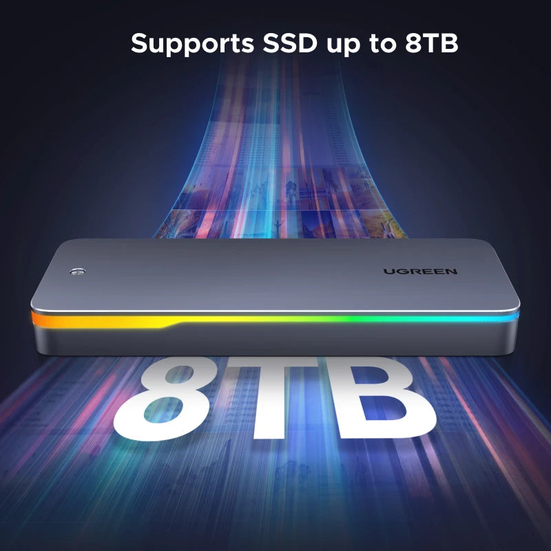 20Gbps USB C M.2 SSD Enclosure NVMe SATA External Case USB 3.2 Gen 2x2 with RGB Lighting