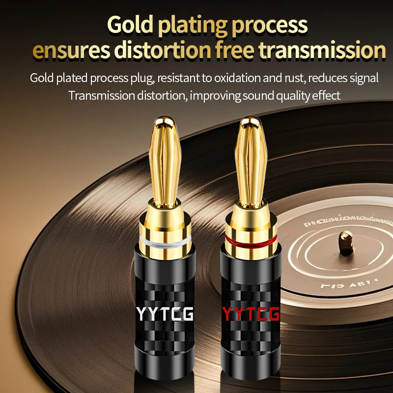 8 Piece Gold Plated Carbon Fibre Banana Speaker Cable Connectors with Screw Tightening