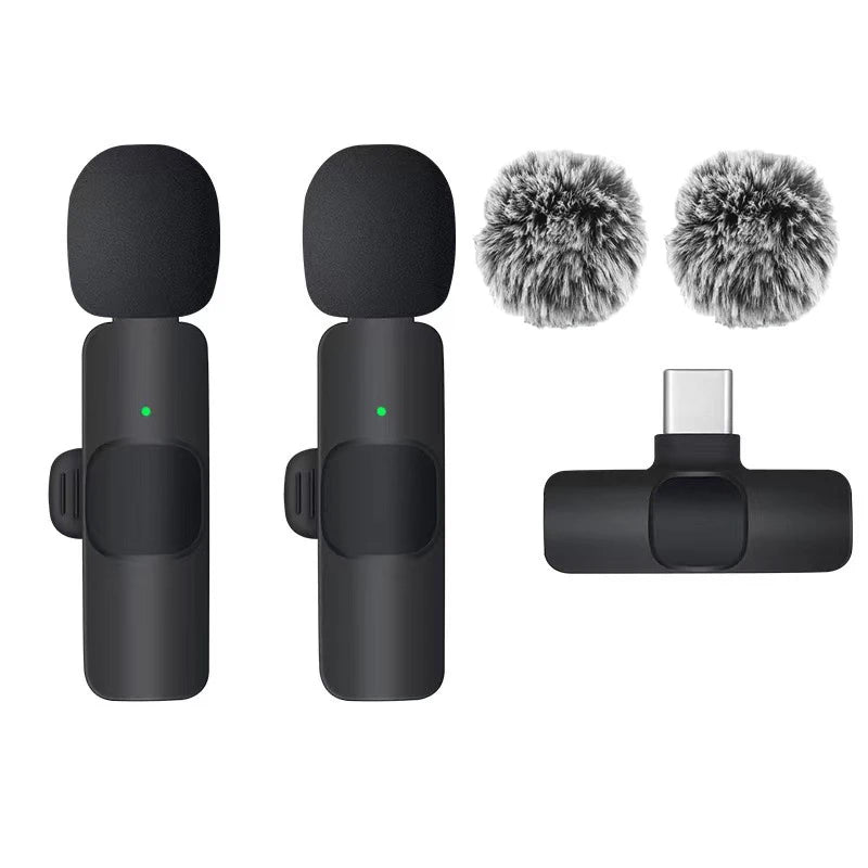 Wireless Lavalier Microphone Set for iPhone & Type-C Devices with Noise Reduction & Wind Protection