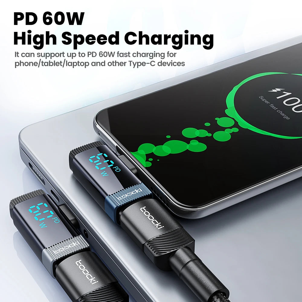 90 Degree USB C to Lightning Adapter with Digital Display and 60W Fast Charging Support