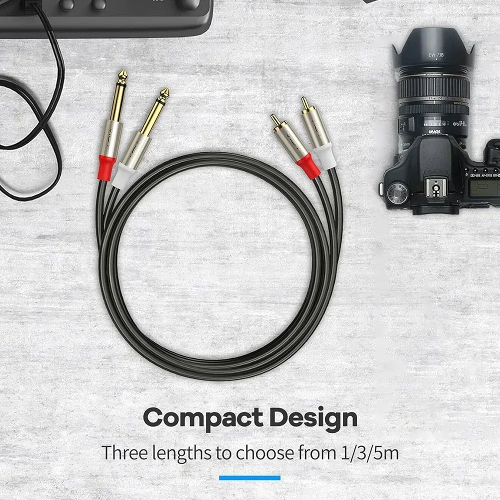 6.35mm to Dual RCA Stereo Cable 1/4 TS Male to 2 RCA Audio Lead for AV Systems