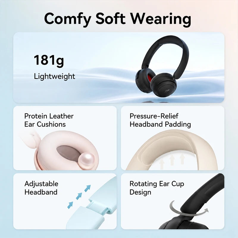 Wireless Bluetooth On-Ear Headphones with Hearing Protection and 65 Hours Battery Life Quick Charge