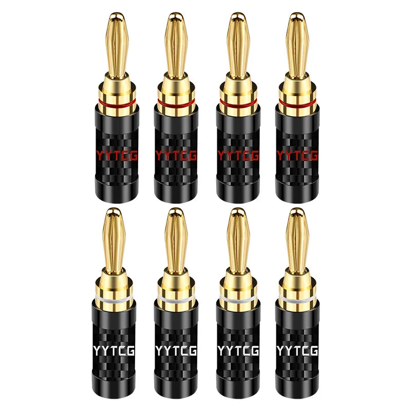 8 Piece Gold Plated Carbon Fibre Banana Speaker Cable Connectors with Screw Tightening