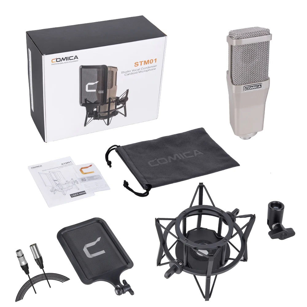 Professional Studio XLR Condenser Cardioid Microphone with Large Diaphragm and Pop Shield