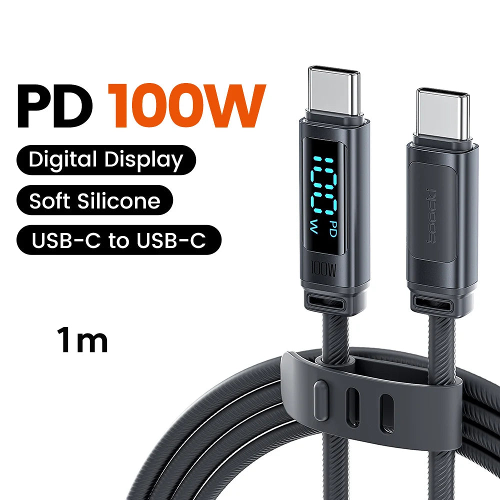 100W USB C to USB C Fast Charging Cable with Digital Display and Soft Silicone Design