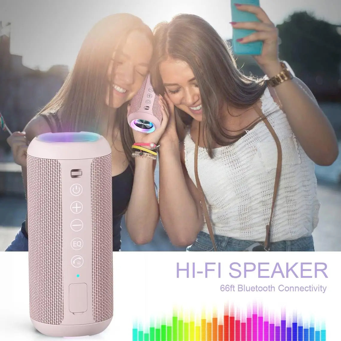 Portable Bluetooth Speaker with Deep Bass Boost IPX7 Waterproof RGB Lights and 30H Playtime