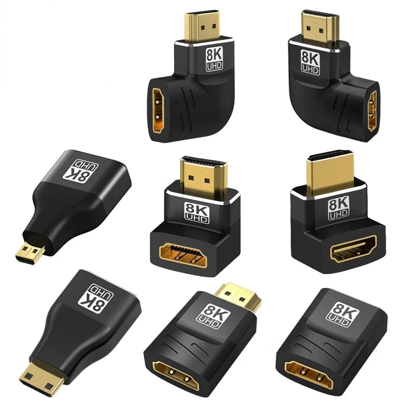 8K HDMI 2.1 Adapter 90°/270° Male–Female 48Gbps for PS5 Roku TV Stick PC & UHD Displays