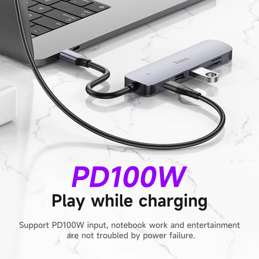 Ultra Compact 6-in-1 USB Type-C Hub Adapter with 4K HDMI PD Charging SD TF Card Reader and USB Ports