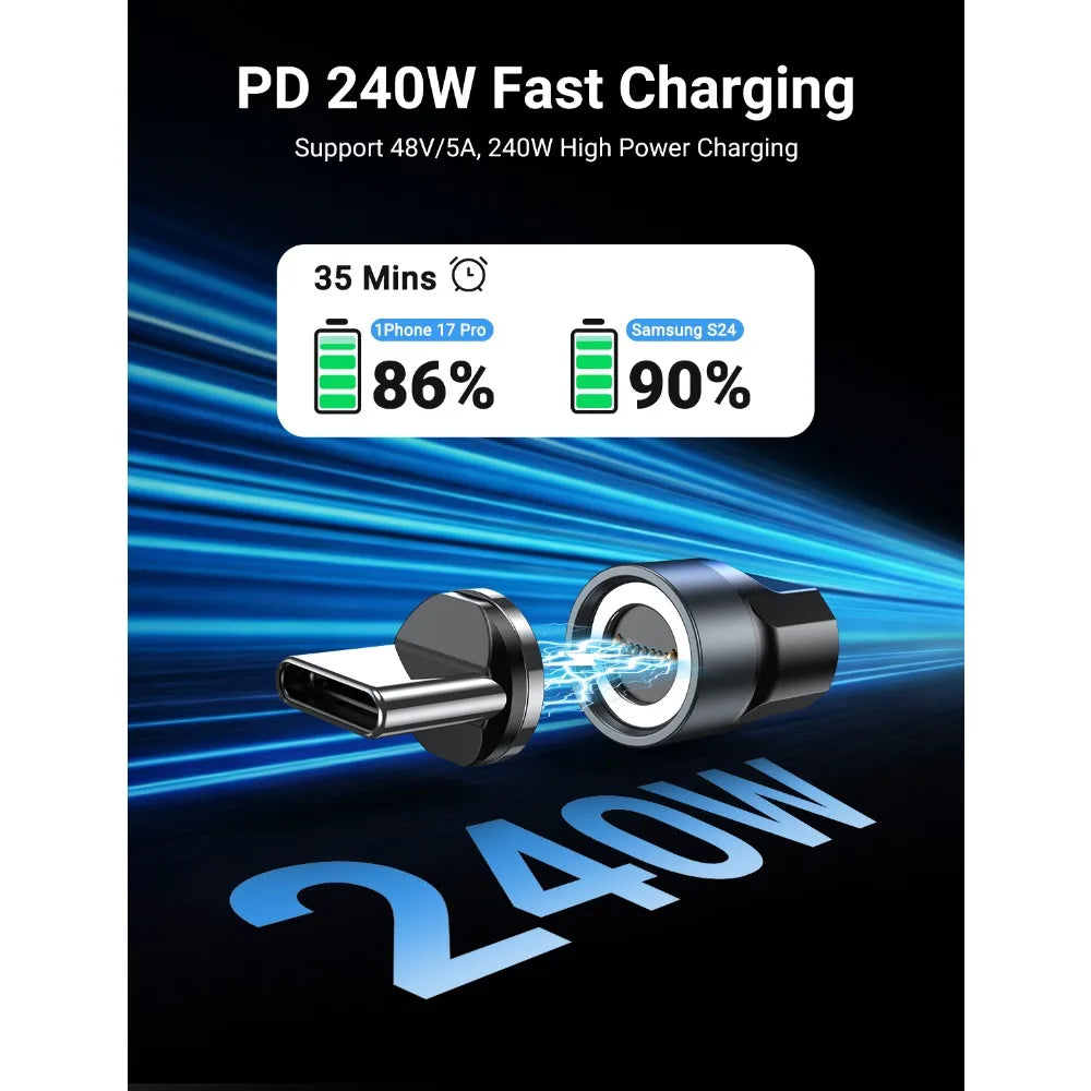 240W Mini Magnetic USB C Adapter Type C to Type C Fast Charging Data Converter Connector