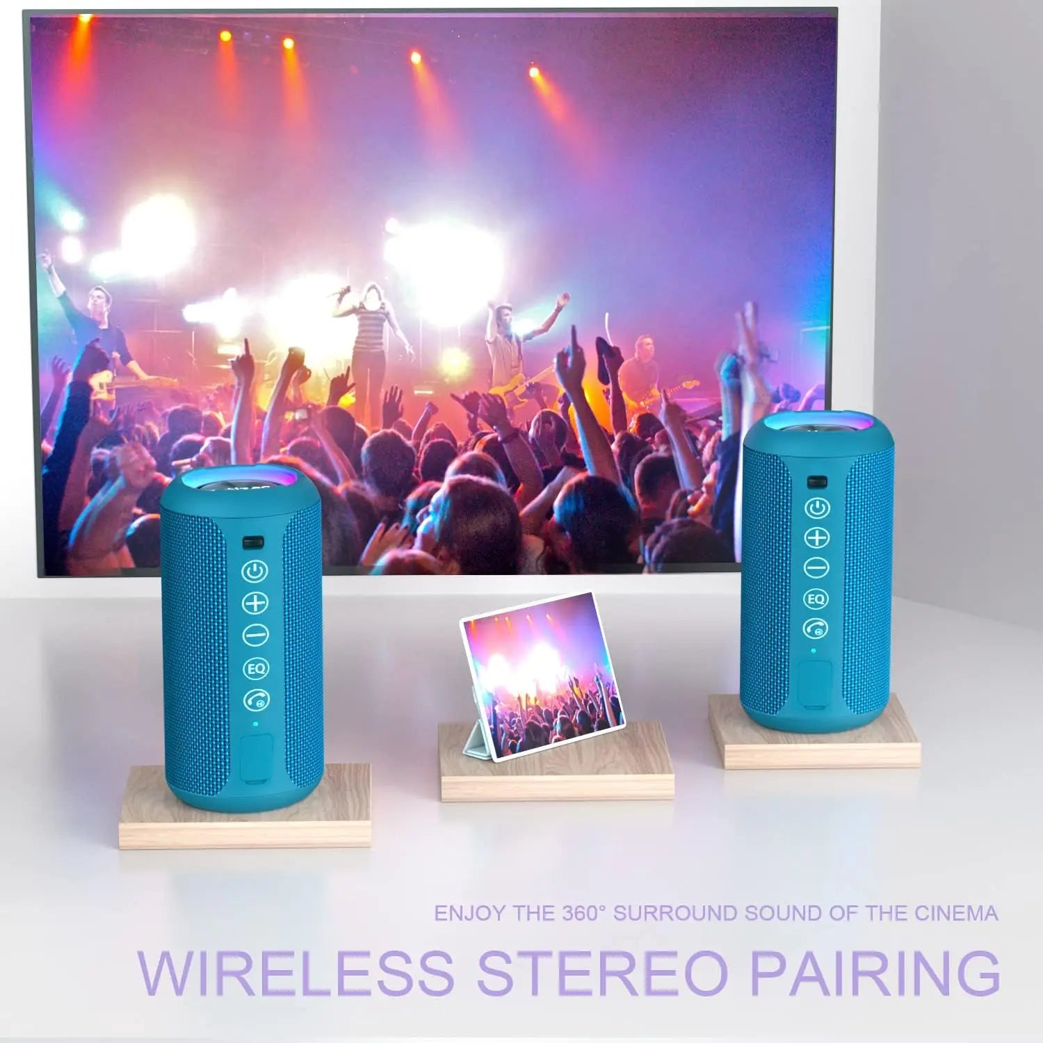 Portable Bluetooth Speaker with Deep Bass Boost IPX7 Waterproof RGB Lights and 30H Playtime