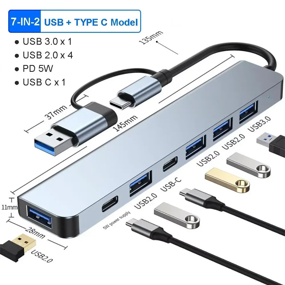 8-in-1 USB-C Hub Adapter with 4K HDMI, RJ45, SD/TF Card Reader, and PD Fast Charging
