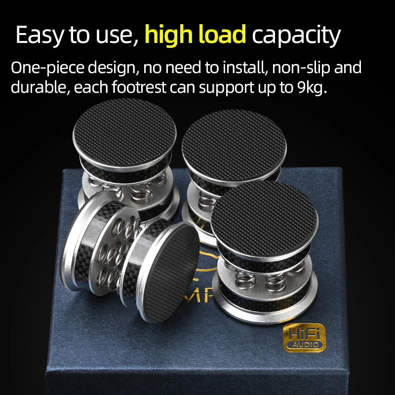 Carbon Fibre Speaker Isolation Spikes with Spring Damping Pads for Amplifiers and CD Players