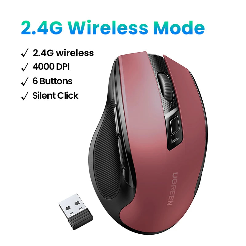 Wireless Bluetooth 5.0 & 2.4GHz Ergonomic Mouse 4000 DPI Silent Clicks for Laptop PC Tablet