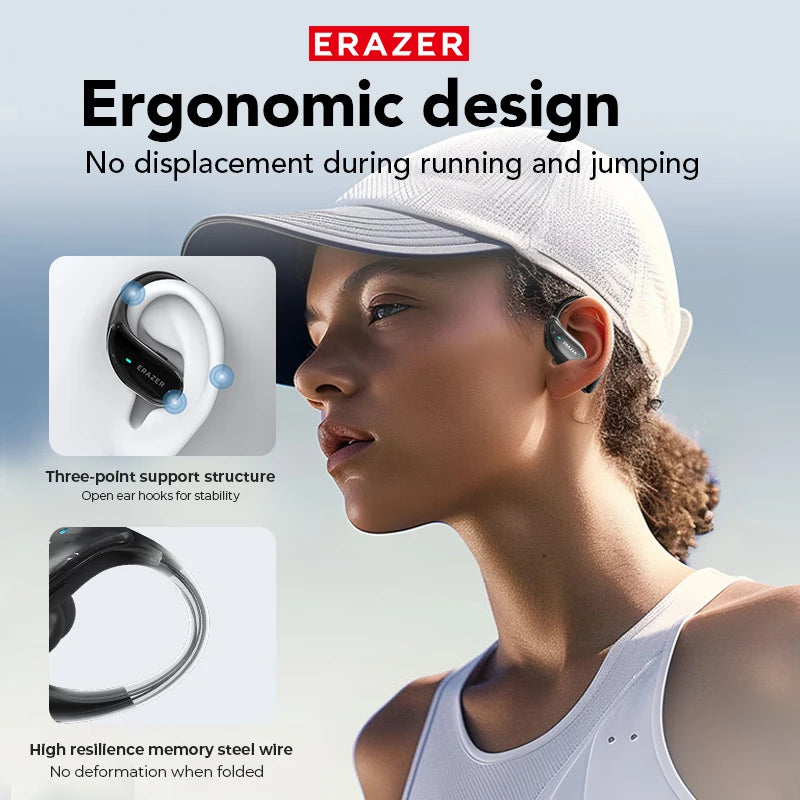 ERAZER XT80 Bluetooth 5.3 Earphones with Mic, Earhooks, Waterproof Sports Headphones