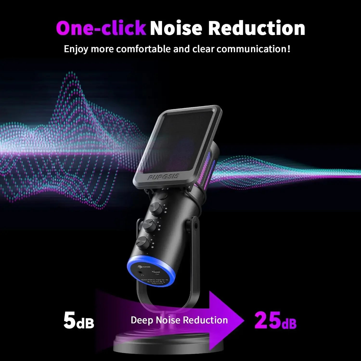 USB Condenser Gaming Microphone with Noise Cancellation, RGB Lighting and Mute Control