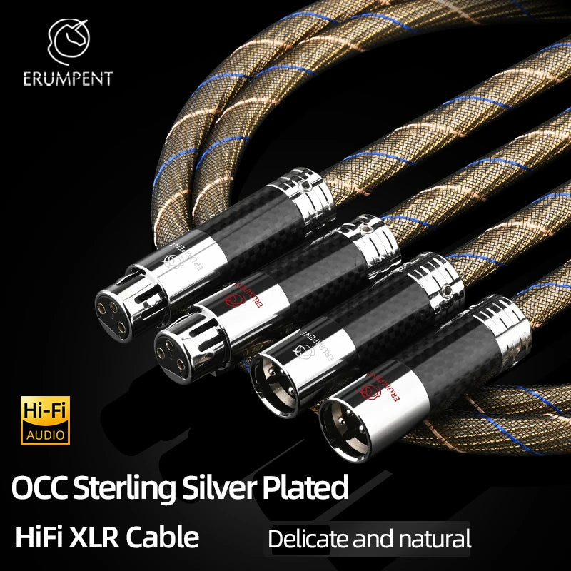 Premium Sterling Silver Plated Balanced XLR Male to Female Audio Cable for Studio and HiFi Use