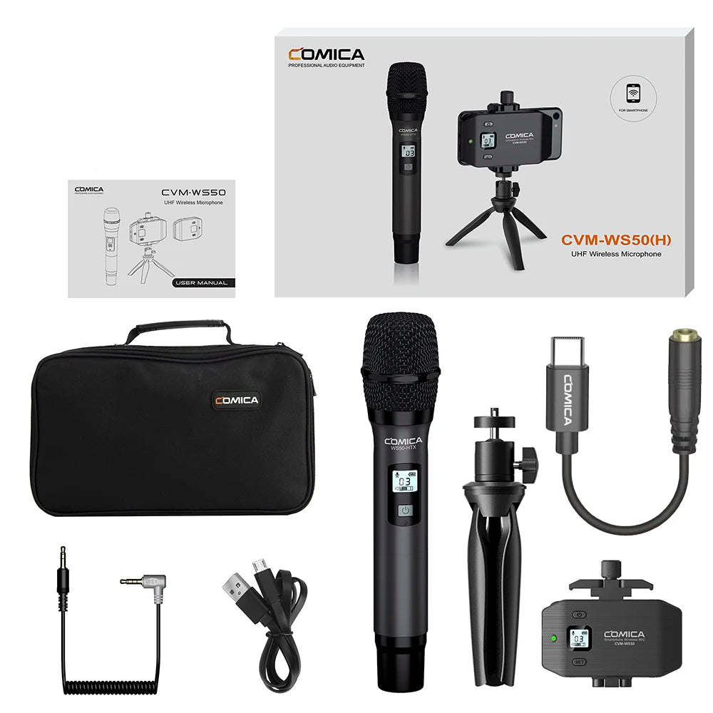 UHF Wireless Handheld Condenser Microphone 6 Channel Set for Smartphones Cameras and Devices
