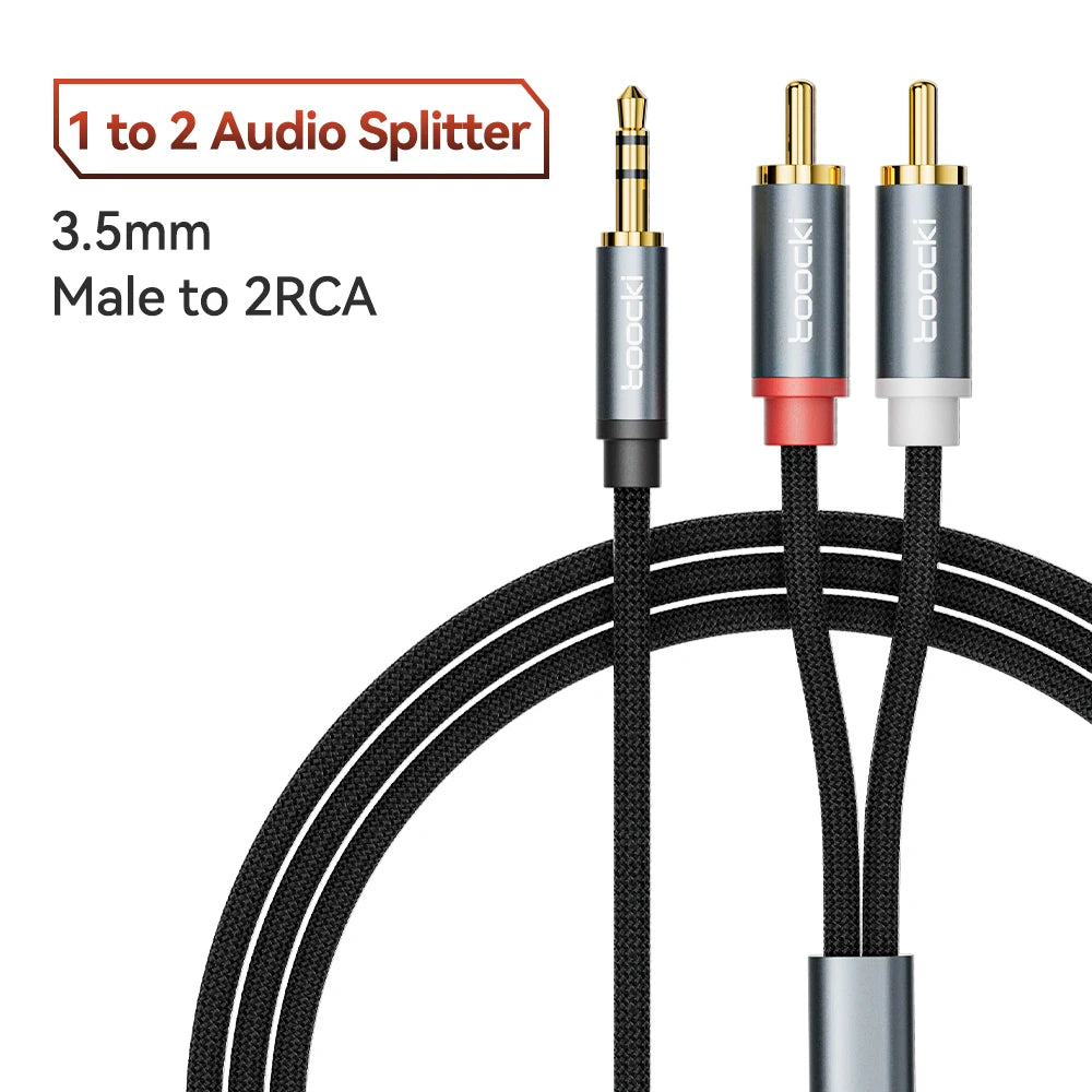 3.5mm Male to 2RCA Audio Cable AUX Splitter Cord for TV Box Amplifier DVD Player