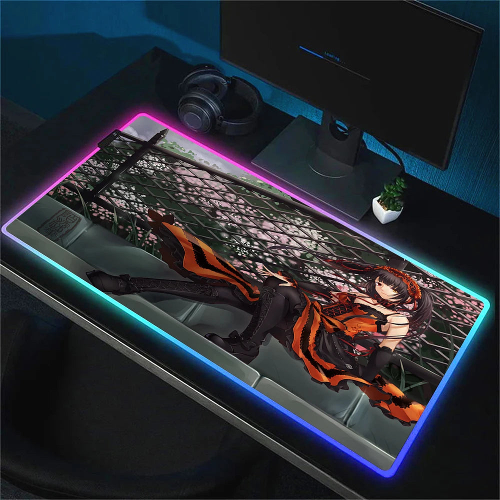 RGB Gaming Mouse Pad with Anime Design Large Non-Slip Backlit Desk Mat for Keyboard and Mouse