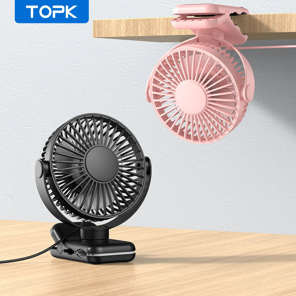 Mini Portable Clip On USB Desk Fan with 720° Rotation Quiet 3 Speed Personal Fan for Home Office