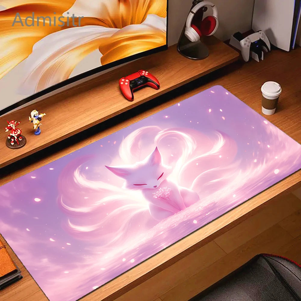 XXL Cartoon Fox Gaming Mouse Pad Non-Slip Rubber Desk Mat for Computer and Office Use