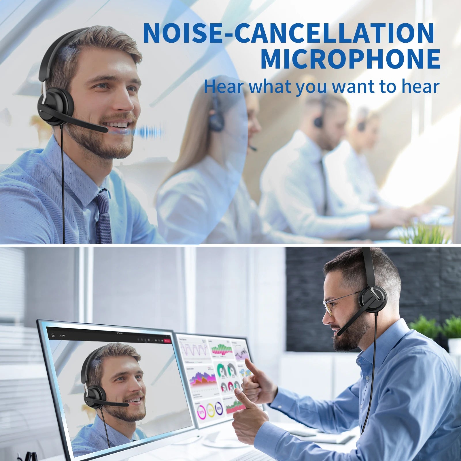 Wireless Bluetooth Headset with AI Noise Cancelling Microphone and Charging Base