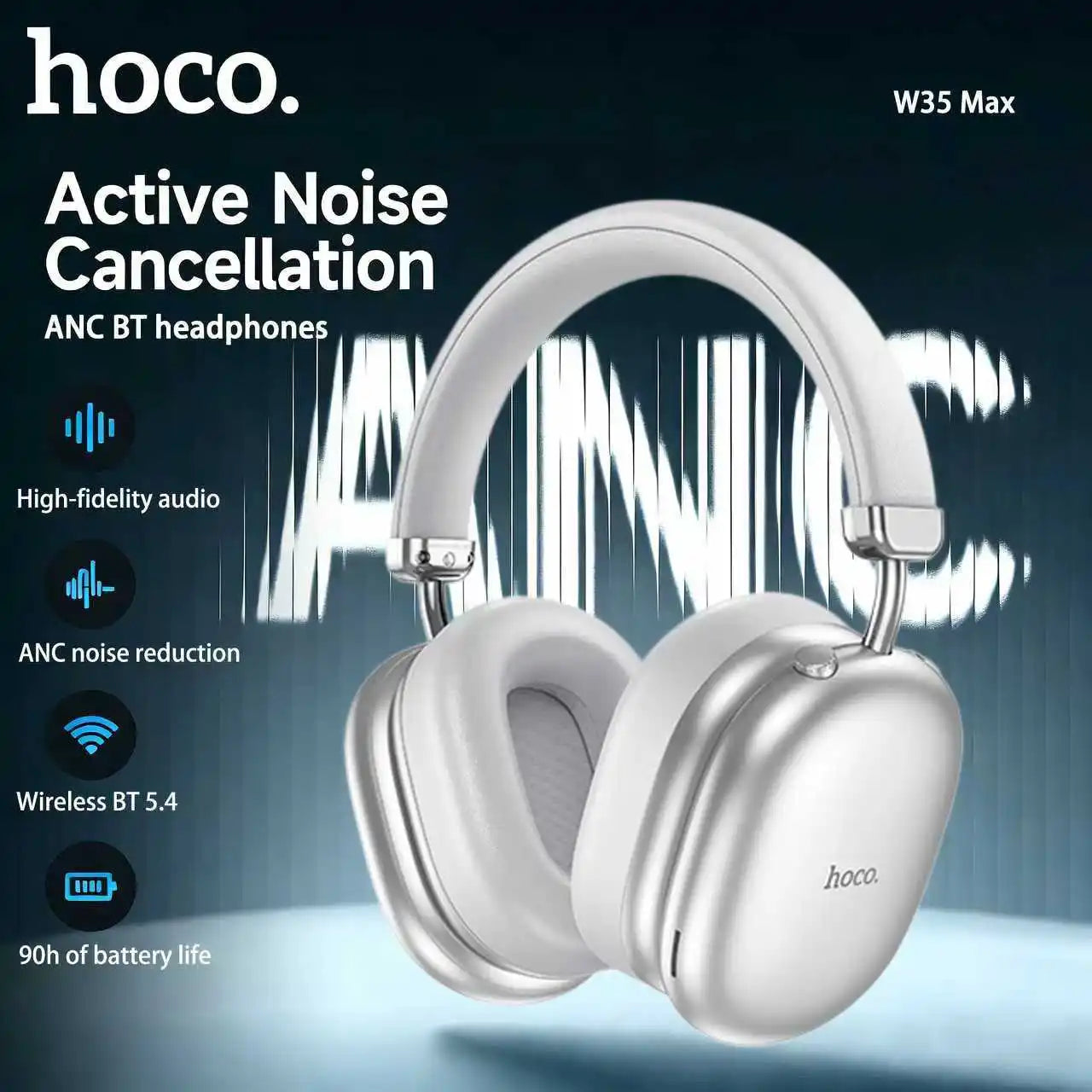 Wireless Over Ear Headphones with Active Noise Cancelling and Extra Long Battery Life 90 Hours Use