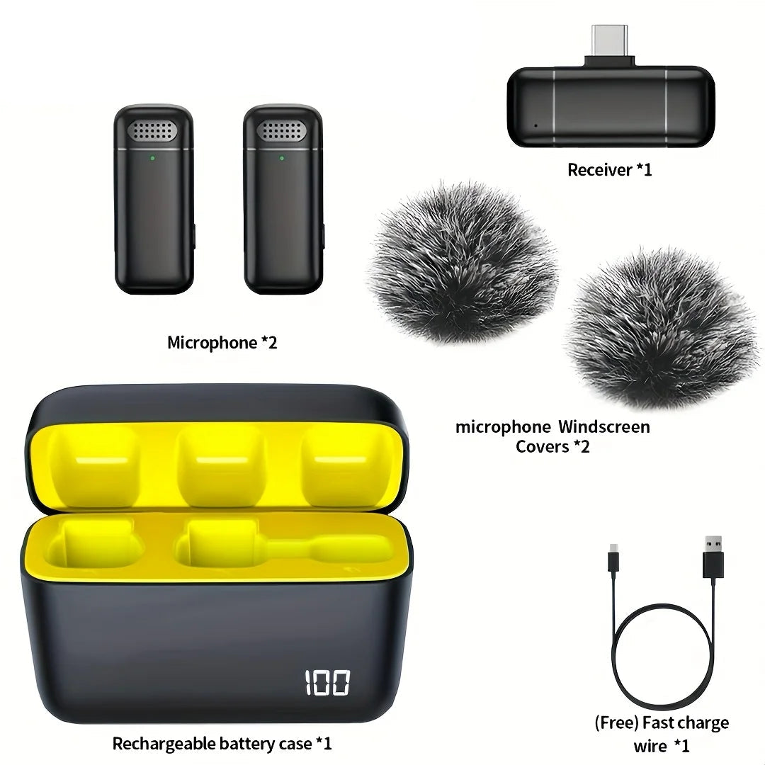 Wireless Lavalier Microphone with Charging Case Noise-Cancelling Clip Mic for Phones and Laptops